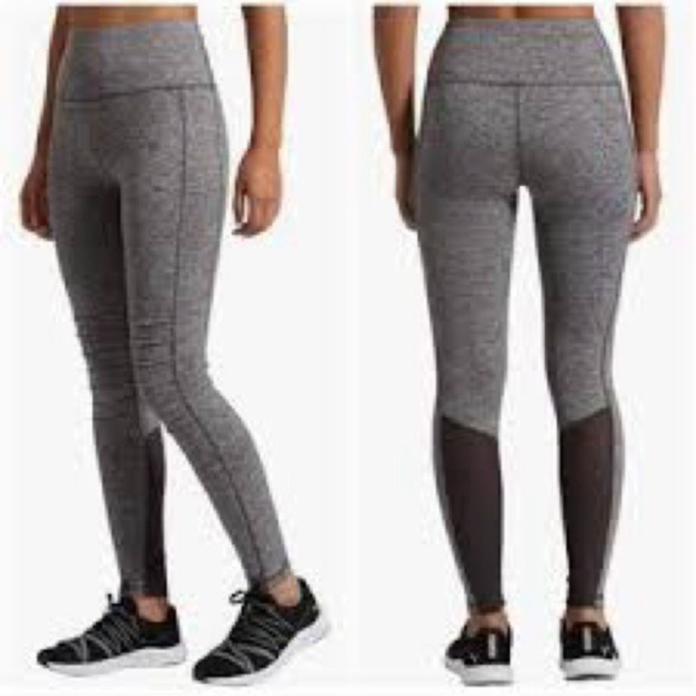 Puma Womens High Rise Gray Leggings Mesh Moto Athletic Workout Pants Size L